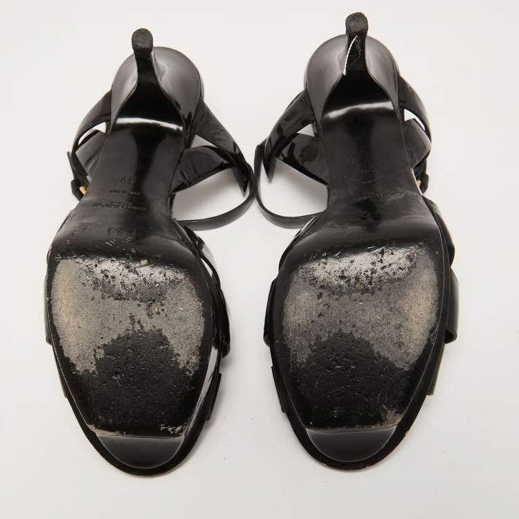 Pre Owned Saint Laurent Black Patent Leather Tribute Sandals Size 39