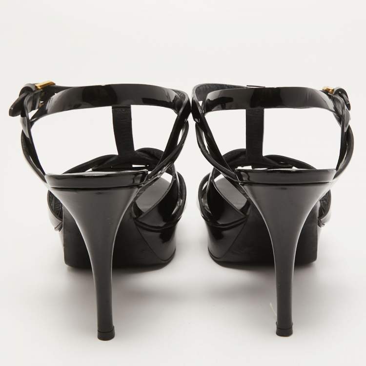 Pre Owned Saint Laurent Black Patent Leather Tribute Sandals Size 39