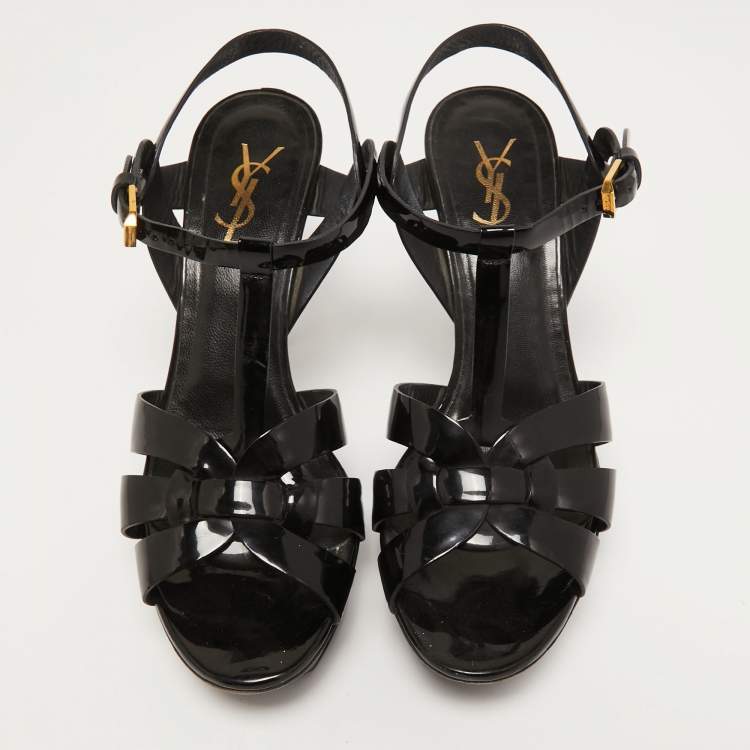 Pre Owned Saint Laurent Black Patent Leather Tribute Sandals Size 39