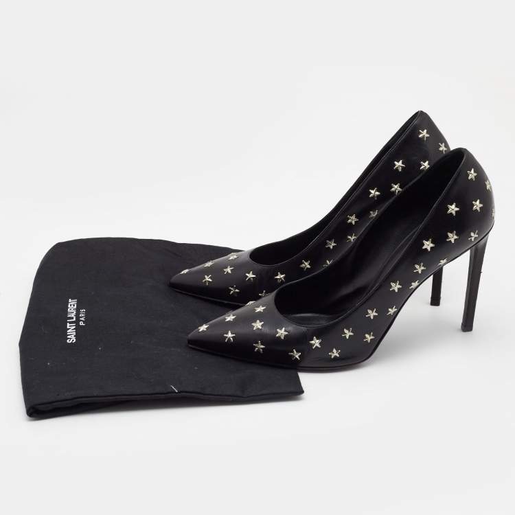 Pre Owned Saint Laurent Black Leather Studded Star Pumps Size 40.5