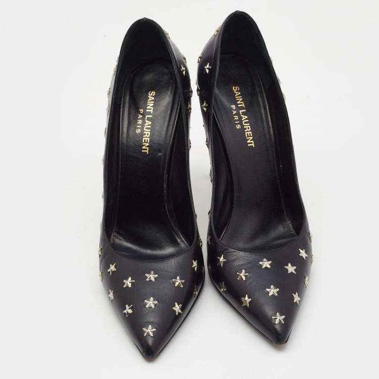 Pre Owned Saint Laurent Black Leather Studded Star Pumps Size 40.5