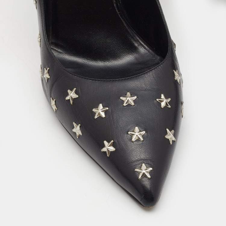 Pre Owned Saint Laurent Black Leather Studded Star Pumps Size 40.5