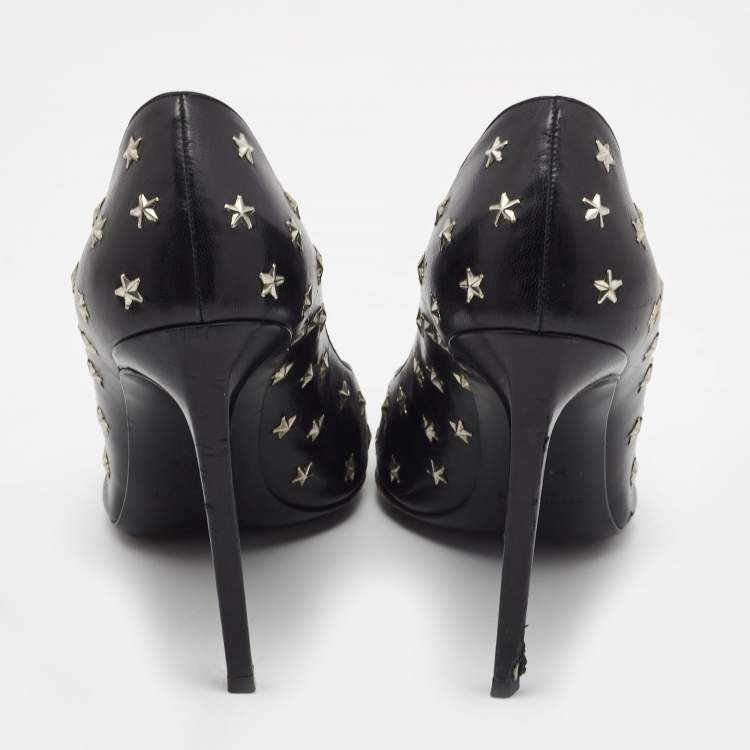 Pre Owned Saint Laurent Black Leather Studded Star Pumps Size 40.5