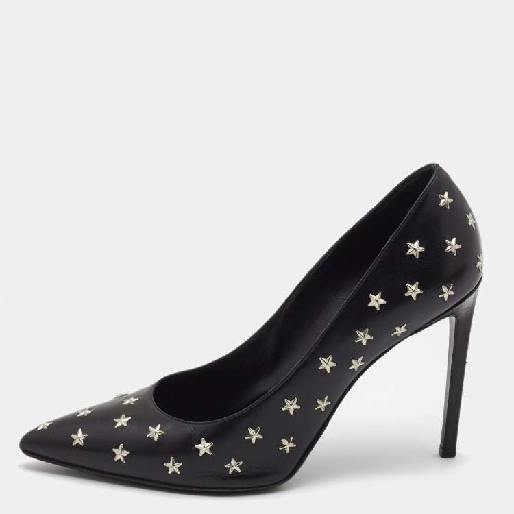 Pre Owned Saint Laurent Black Leather Studded Star Pumps Size 40.5