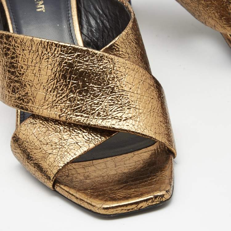 Pre Owned Saint Laurent Metallic Textured Leather Loulou Slide Sandals Size 39.5