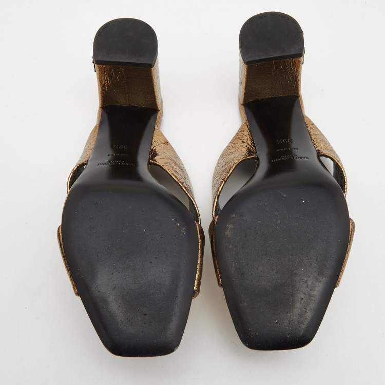 Pre Owned Saint Laurent Metallic Textured Leather Loulou Slide Sandals Size 39.5