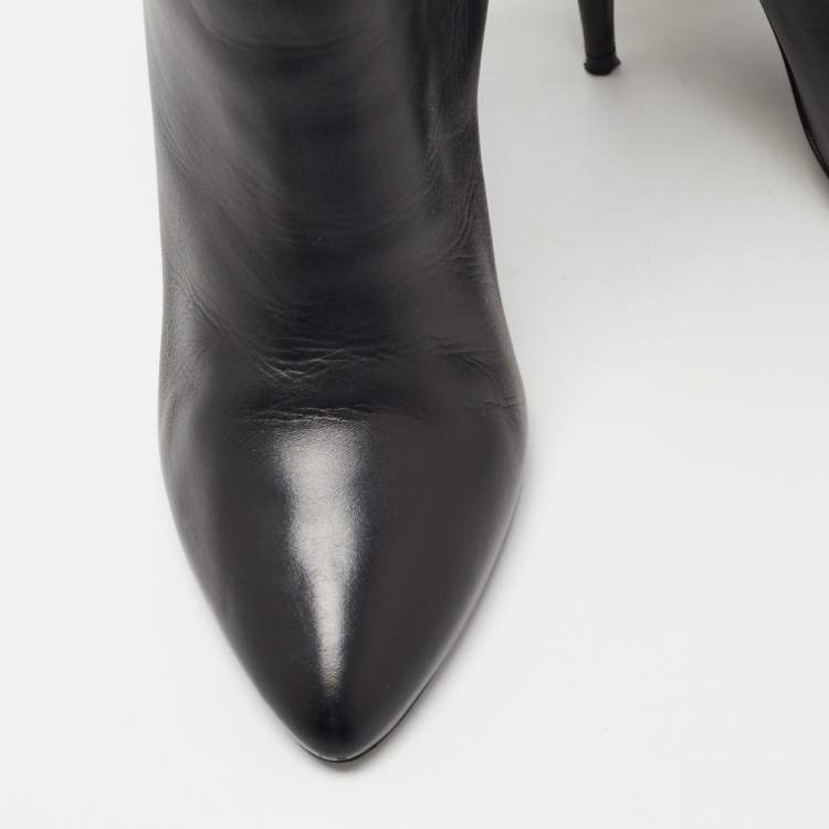 Pre Owned Saint Laurent Paris Black Leather Knee Length Boots Size 37