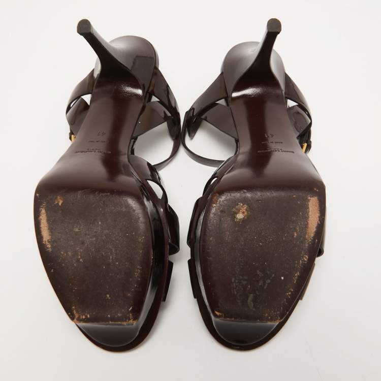 مملوكة مسبقًا Saint Laurent Burgundy Patent Leather Tribute Sandals Size 41