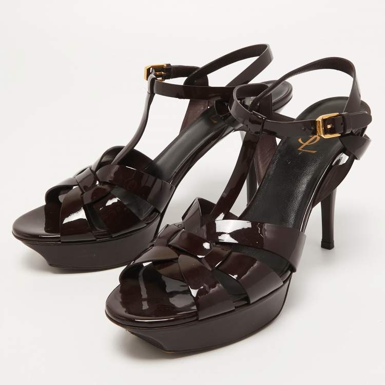 مملوكة مسبقًا Saint Laurent Burgundy Patent Leather Tribute Sandals Size 41
