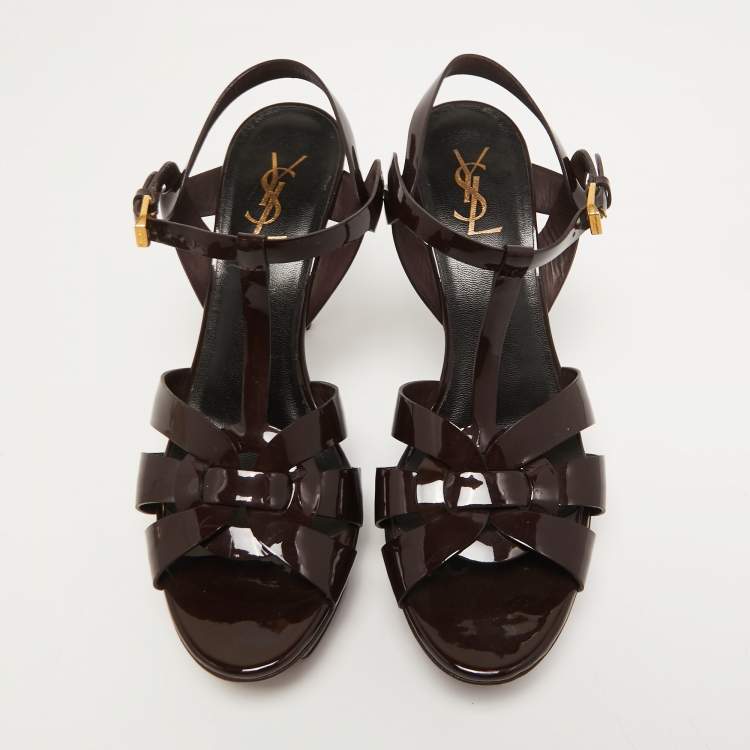 مملوكة مسبقًا Saint Laurent Burgundy Patent Leather Tribute Sandals Size 41