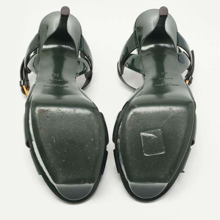 مملوكة مسبقًا Saint Laurent Paris Green Patent Tribute Sandals Size 38
