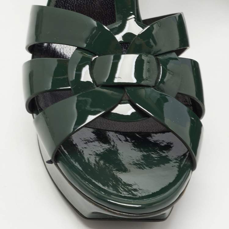مملوكة مسبقًا Saint Laurent Paris Green Patent Tribute Sandals Size 38