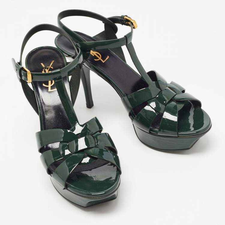 مملوكة مسبقًا Saint Laurent Paris Green Patent Tribute Sandals Size 38