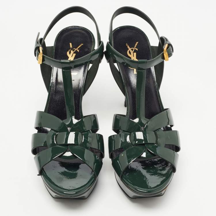 مملوكة مسبقًا Saint Laurent Paris Green Patent Tribute Sandals Size 38