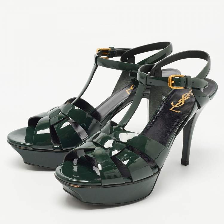 مملوكة مسبقًا Saint Laurent Paris Green Patent Tribute Sandals Size 38