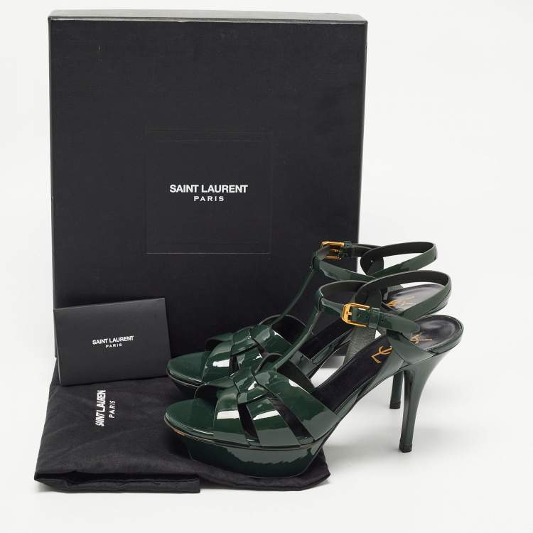 مملوكة مسبقًا Saint Laurent Paris Green Patent Tribute Sandals Size 38