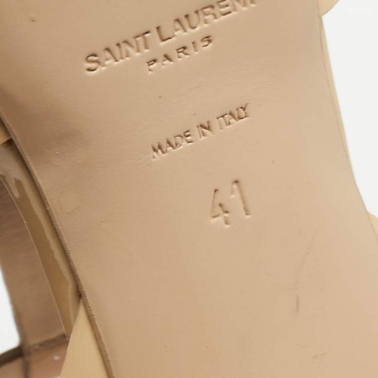 Pre Owned Saint Laurent Beige Patent Leather Tribute Sandals Size 41