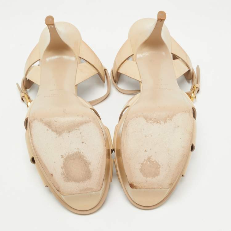 Pre Owned Saint Laurent Beige Patent Leather Tribute Sandals Size 41