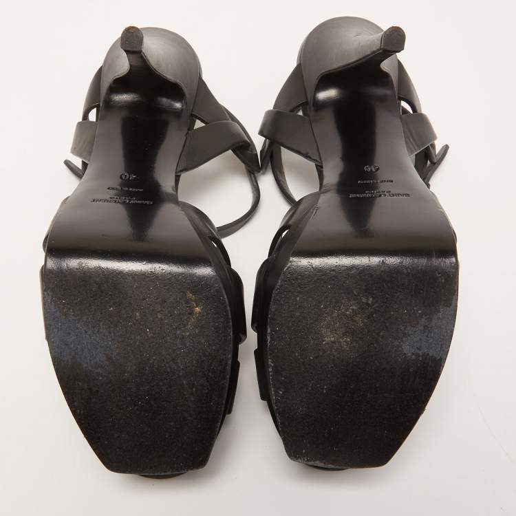 مملوكة مسبقًا Saint Laurent Black Leather Tribute Sandals Size 40