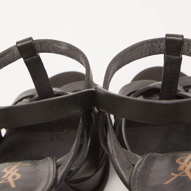 مملوكة مسبقًا Saint Laurent Black Leather Tribute Sandals Size 40