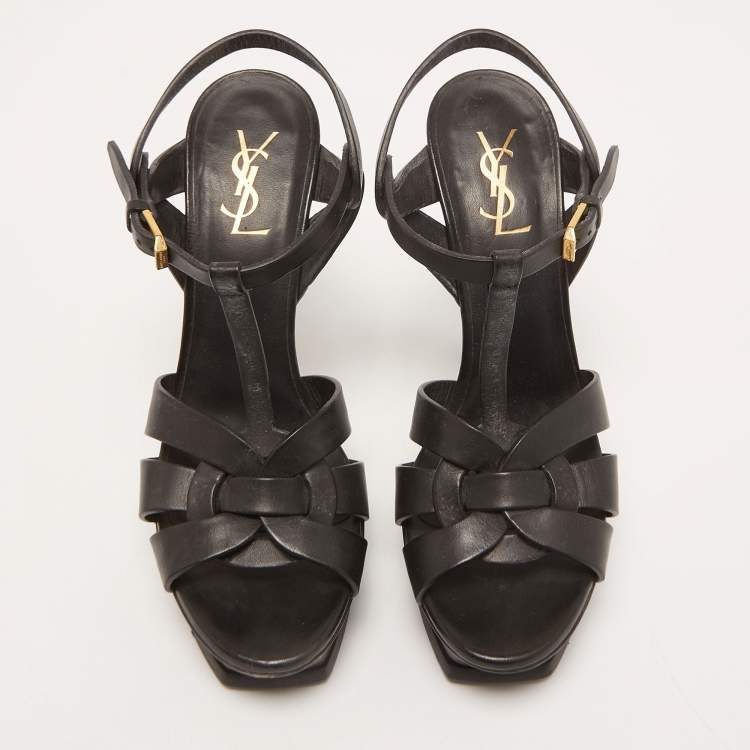 مملوكة مسبقًا Saint Laurent Black Leather Tribute Sandals Size 40