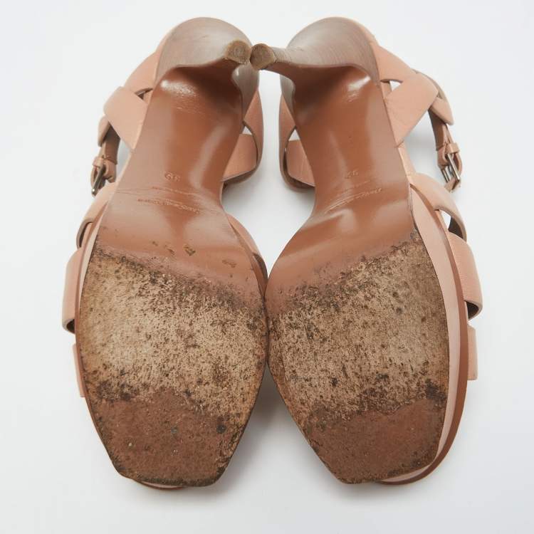 Pre Owned Saint Laurent Pink Leather Tribute Sandals Size 39