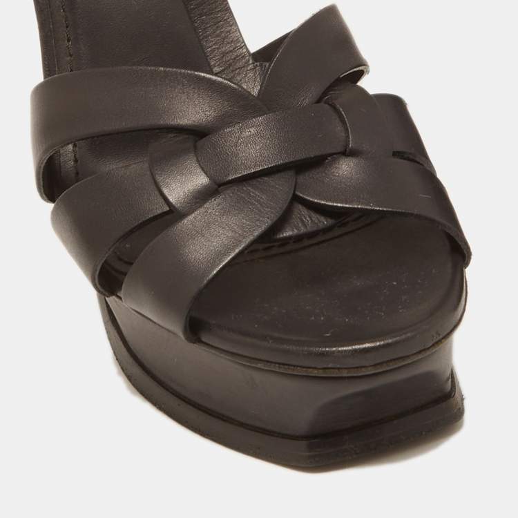 Pre Owned Saint Laurent Black Leather Tribute Sandals Size 39