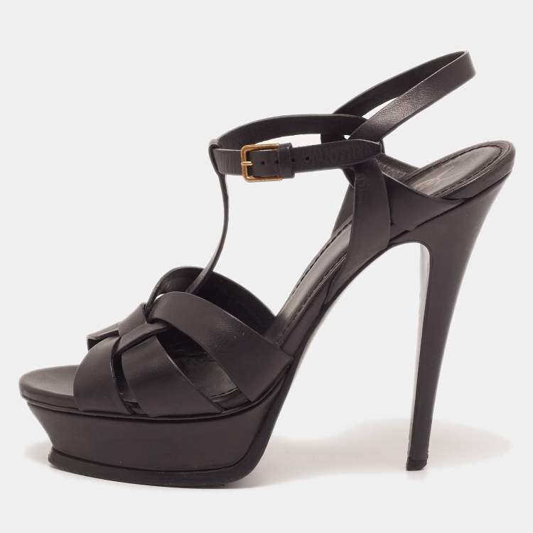 Pre Owned Saint Laurent Black Leather Tribute Sandals Size 39