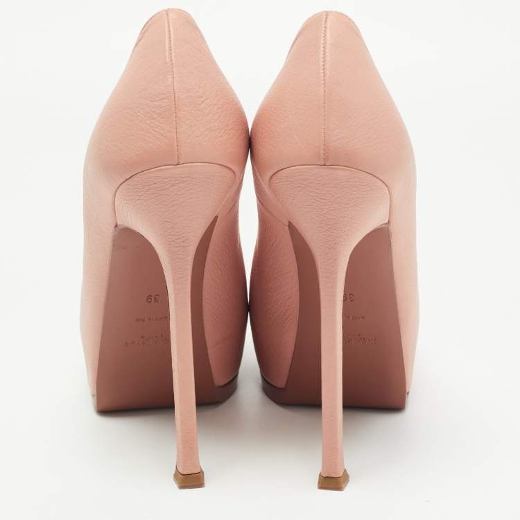 Pre Owned Saint Laurent Pink Leather Tribtoo Pumps Size 39