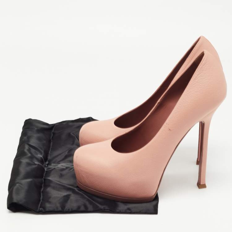 Pre Owned Saint Laurent Pink Leather Tribtoo Pumps Size 39