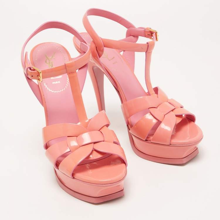 Pre Owned Saint Laurent Pink Patent Leather Tribute Sandals Size 39