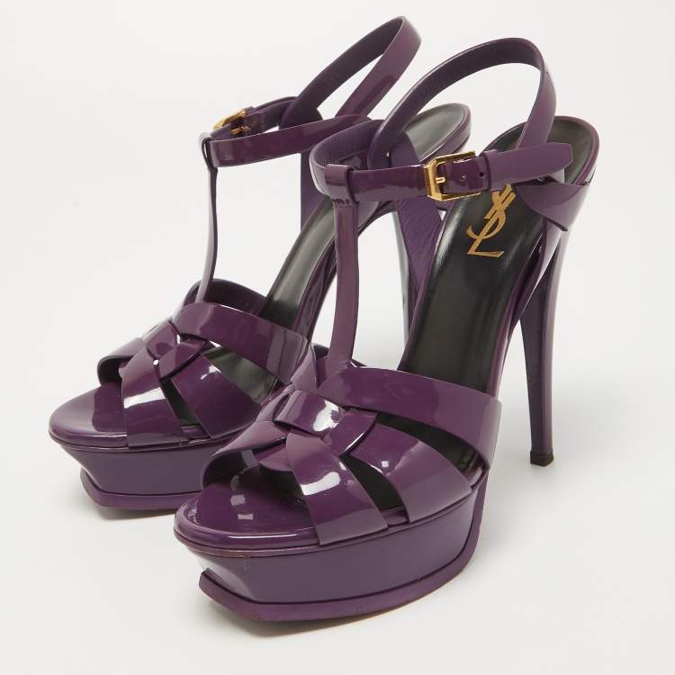 Pre Owned Saint Laurent Purple Patent Leather Tribute Sandals Size 37.5
