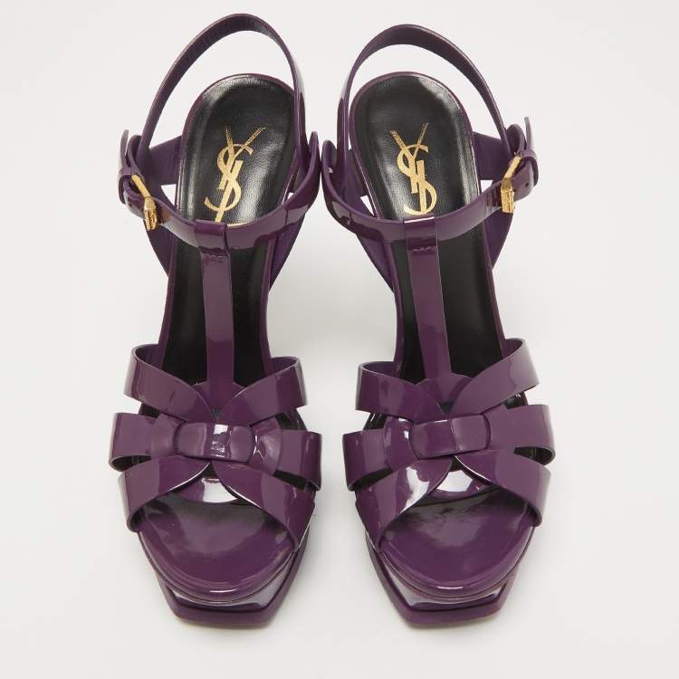 Pre Owned Saint Laurent Purple Patent Leather Tribute Sandals Size 37.5