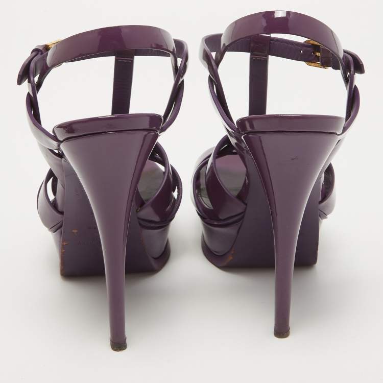 Pre Owned Saint Laurent Purple Patent Leather Tribute Sandals Size 37.5