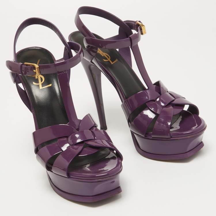 Pre Owned Saint Laurent Purple Patent Leather Tribute Sandals Size 37.5