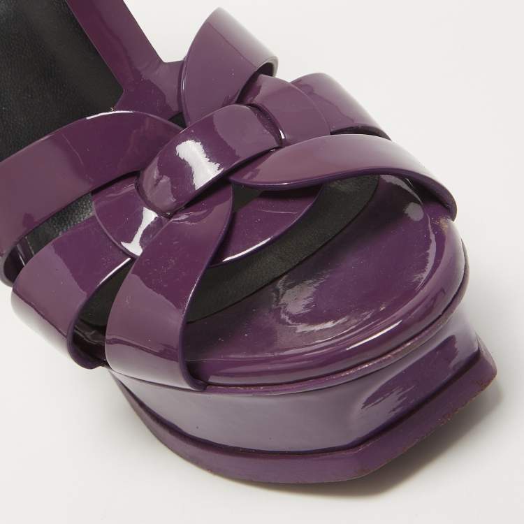 Pre Owned Saint Laurent Purple Patent Leather Tribute Sandals Size 37.5