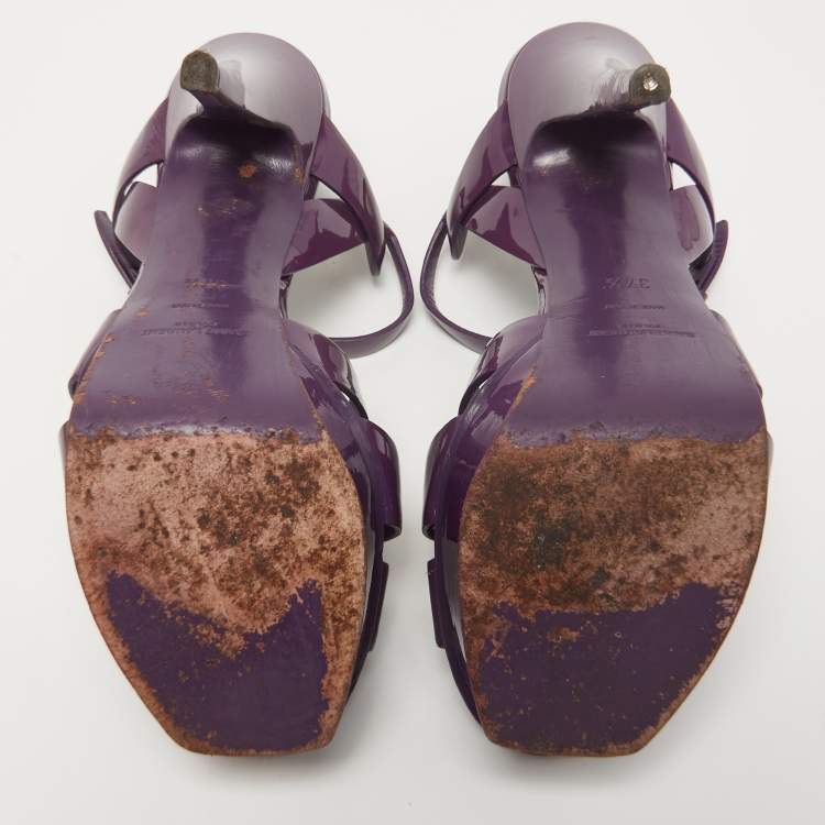 Pre Owned Saint Laurent Purple Patent Leather Tribute Sandals Size 37.5