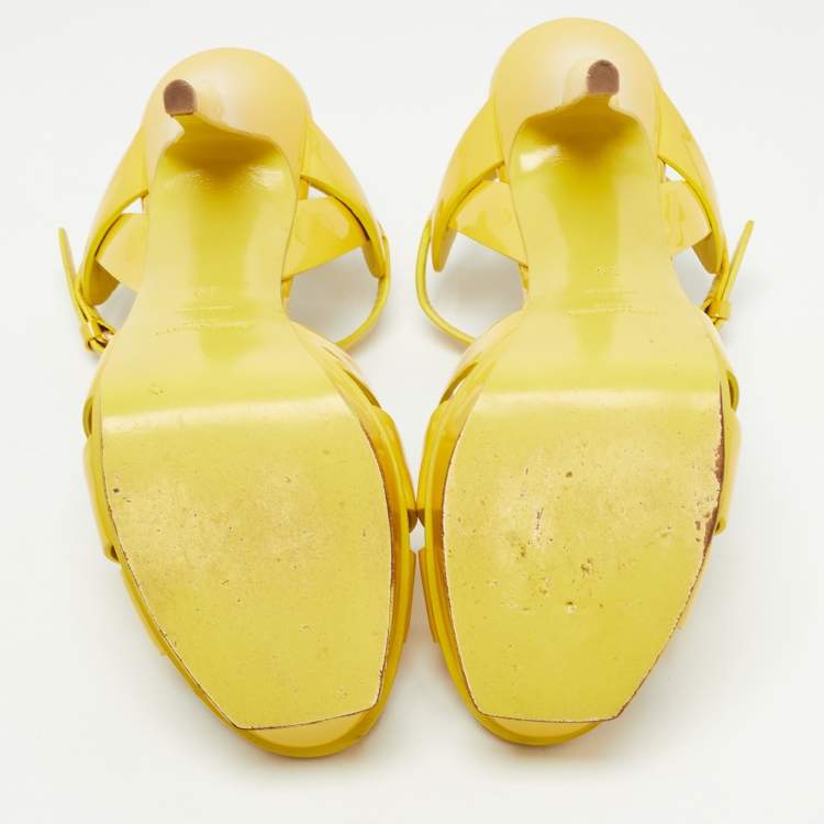 Pre Owned Saint Laurent Paris Yellow Patent Leather Tribute Sandals Size 39