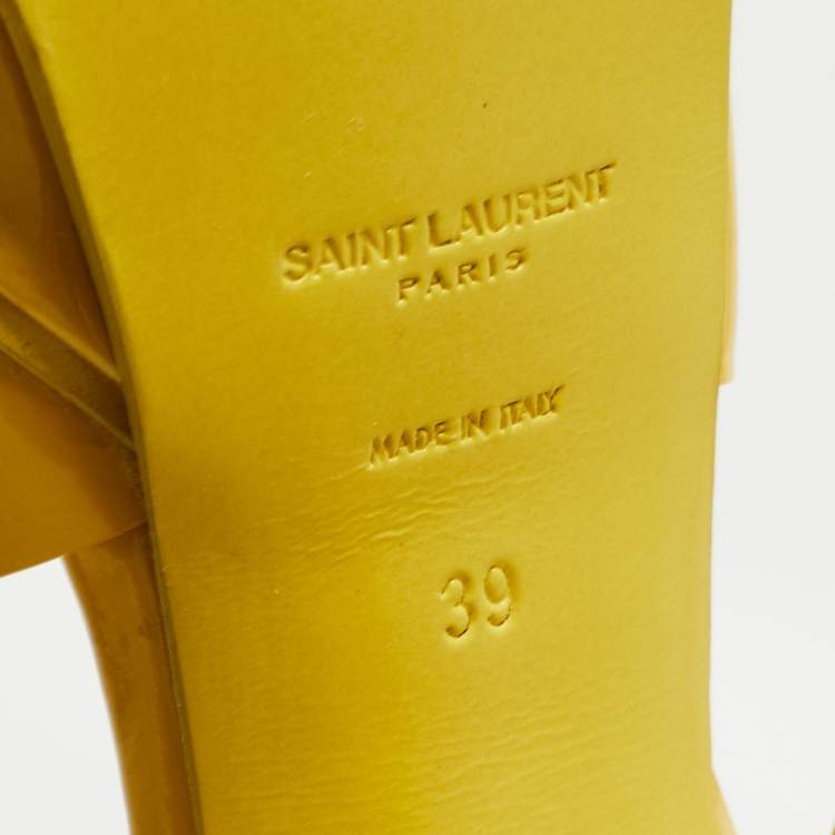 Pre Owned Saint Laurent Paris Yellow Patent Leather Tribute Sandals Size 39