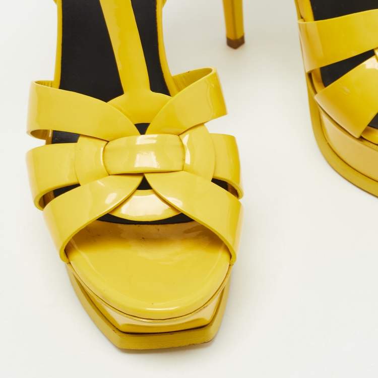 Pre Owned Saint Laurent Paris Yellow Patent Leather Tribute Sandals Size 39