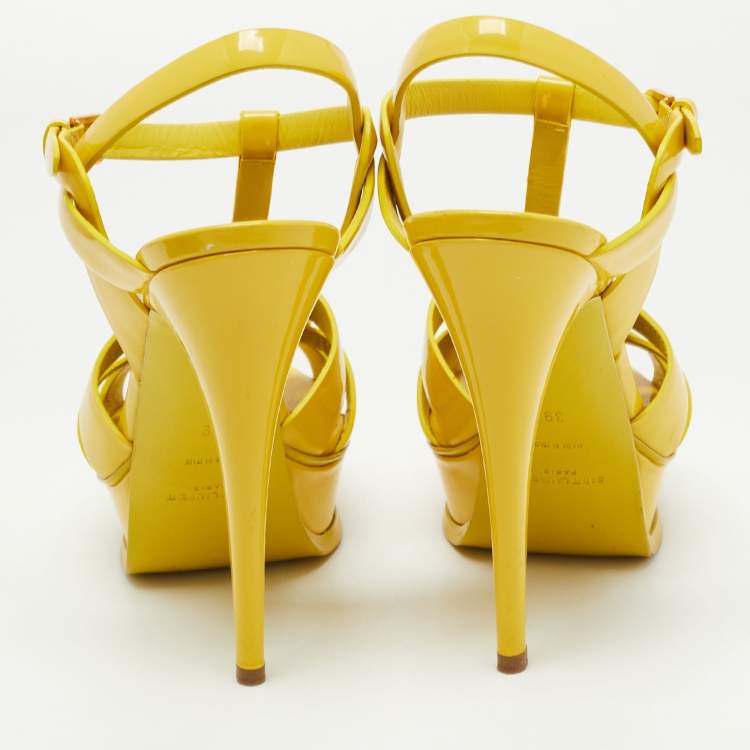Pre Owned Saint Laurent Paris Yellow Patent Leather Tribute Sandals Size 39