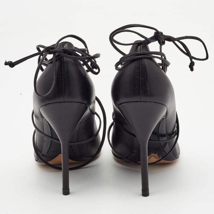 Pre Owned Saint Laurent Black/Metallic Leather Pointed Toe Pumps Size 41