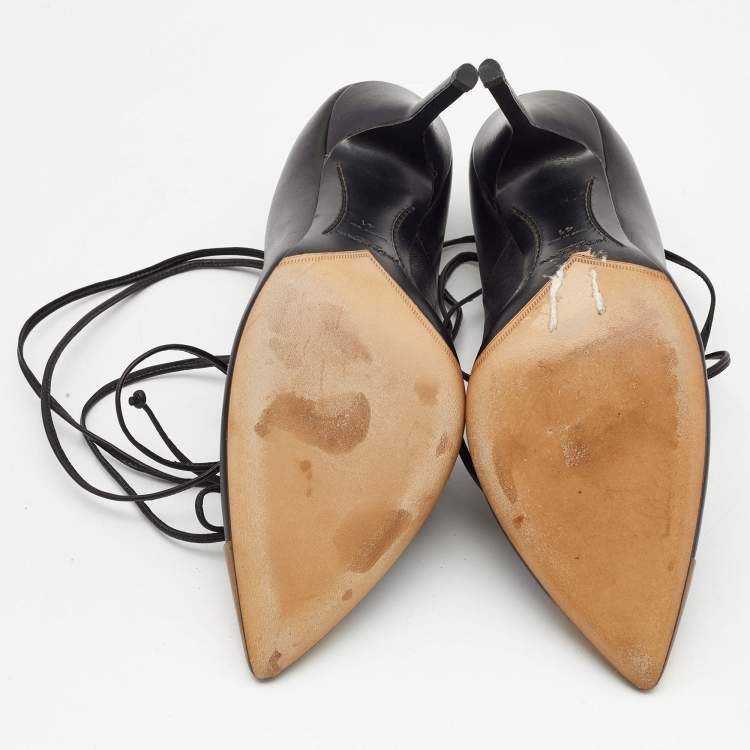 Pre Owned Saint Laurent Black/Metallic Leather Pointed Toe Pumps Size 41