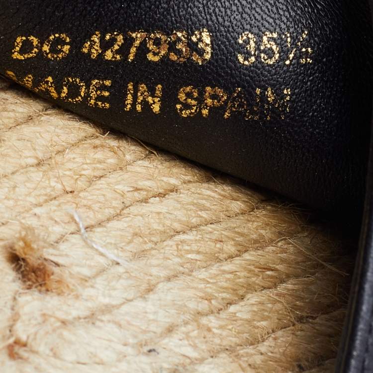 Pre Owned Saint Laurent Black Leather Tie Up Espadrille Flat Size 35.5