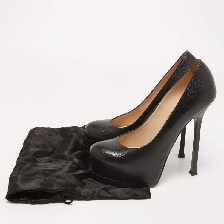 مملوكة مسبقًا Saint Laurent Black Leather Tribtoo Pumps Size 39