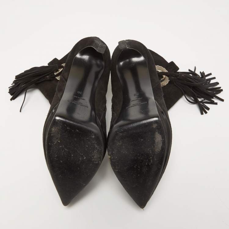 Pre Owned Saint Laurent Black Suede Ankle Boots Size 38