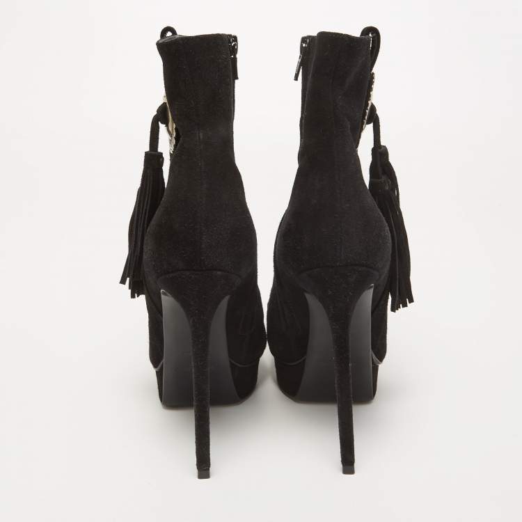 Pre Owned Saint Laurent Black Suede Ankle Boots Size 38