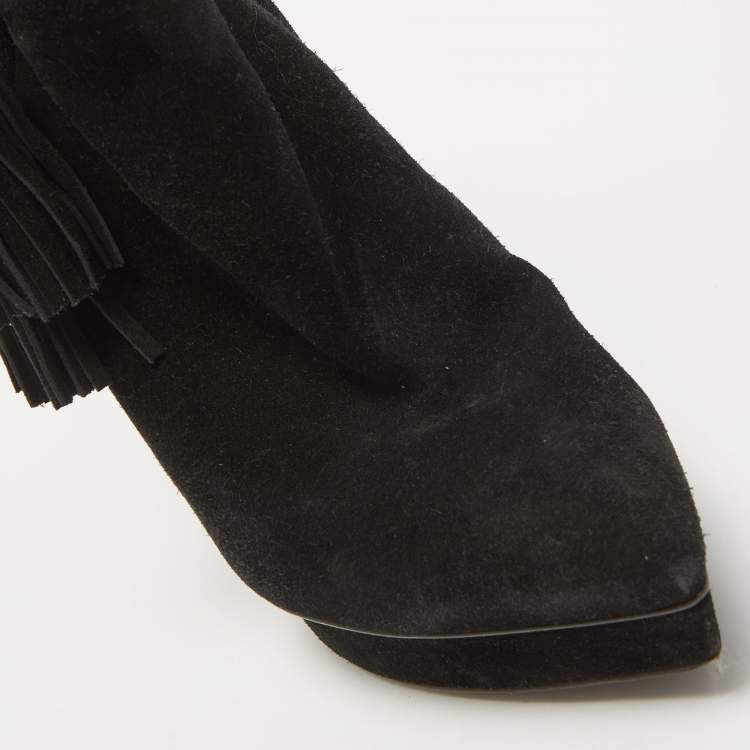 Pre Owned Saint Laurent Black Suede Ankle Boots Size 38