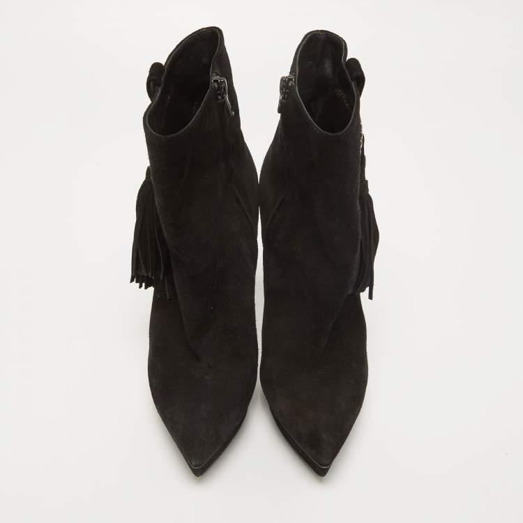 Pre Owned Saint Laurent Black Suede Ankle Boots Size 38