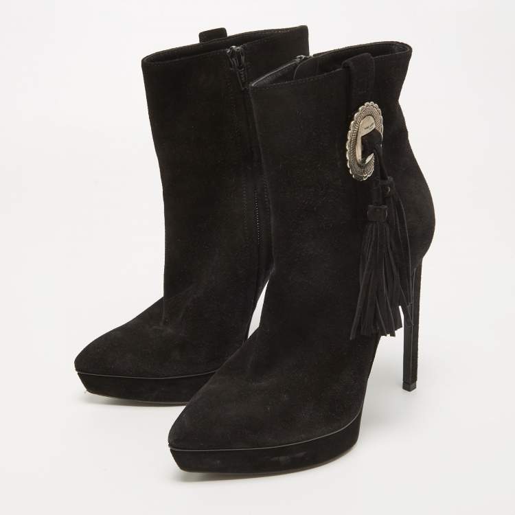 Pre Owned Saint Laurent Black Suede Ankle Boots Size 38